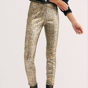 Free People, Gold Python Pull On Skinny Pants, Vegan Leather, Metallic Gold, NWT